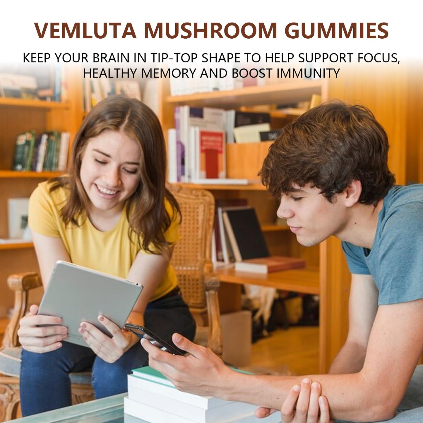 Vemluta 2 Packs 5000MG Mushroom Gummies – 10-Mushroom Blend with Lion's Mane & Reishi for Brain & Immune Support, Blueberry Flavor, Non-GMO, 120 Counts