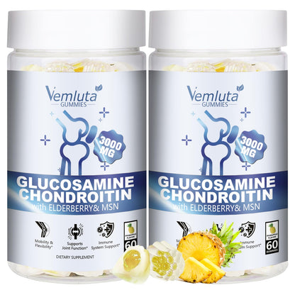 Vemluta 2 Packs Glucosamine Chondroitin Gummies – 3000mg Joint Support (120 Ct)