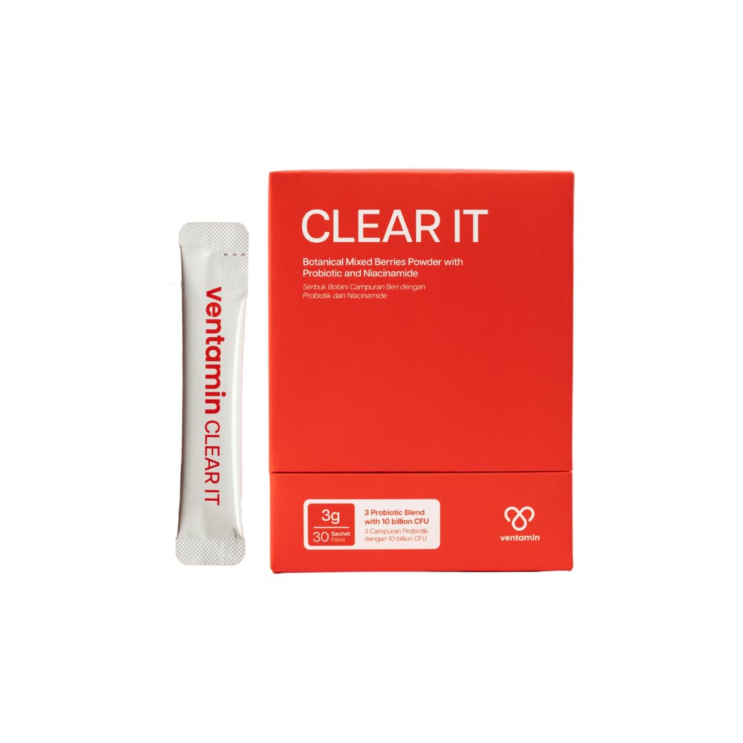 Ventamin Clear It Acne Supplement – Skin Detox with Probiotics, Zinc, Magnesium + 20 Actives (30 Sachets per Box)