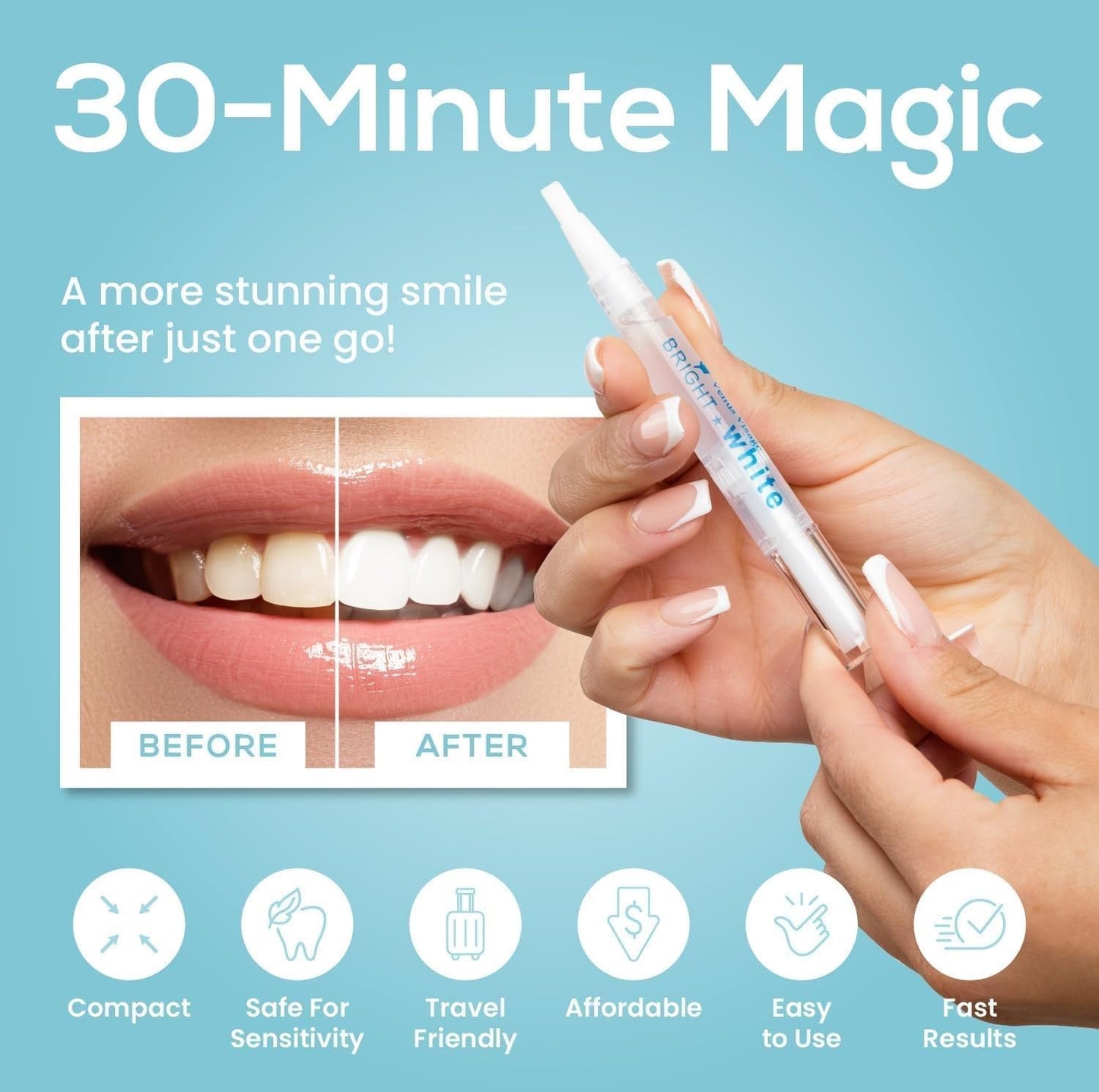 Venus Visage Teeth Whitening Pen - 40+ Uses, Mint Flavor - 3 Pack