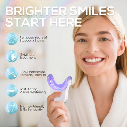 Venus Visage LED Teeth Whitening Kit – 4x 35% Carbamide Peroxide, Remineralization Gel, LED Light, Trays & Shade Guide
