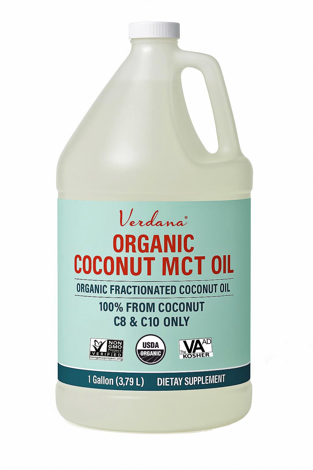 Verdana USDA Certified Organic Coconut MCT Oil – Fractionated Coconut Oil, No Palm Kernel Used, Kosher, Non-GMO, Food Grade – 1 Gallon