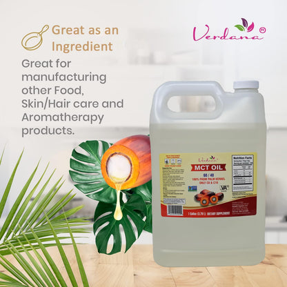Verdana Food Grade MCT Oil – 1 Gallon (128 fl oz) – C8/C10, Keto & Paleo, Non-GMO, Kosher