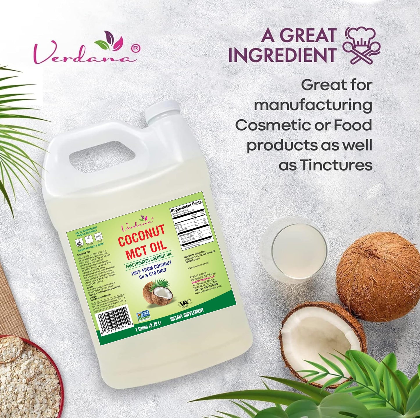 Verdana MCT Oil – 100% Coconut-Derived, 1 Gal | Kosher, Vegan, Non-GMO