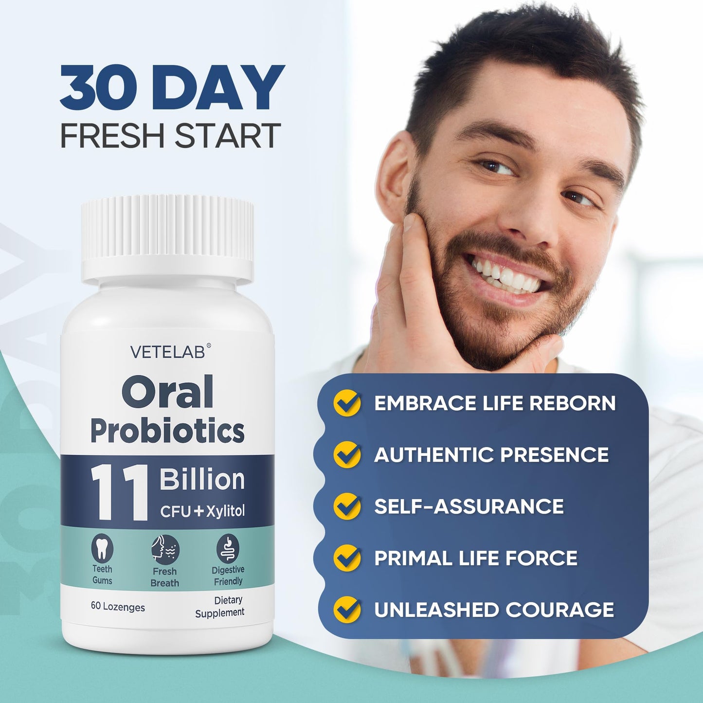 VeteLab Oral Probiotics – 11B CFU Chewables for Fresh Breath, 60 Lozenges
