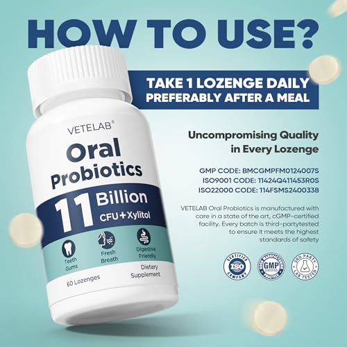 VeteLab Oral Probiotics – 11B CFU Chewables for Fresh Breath, 60 Lozenges