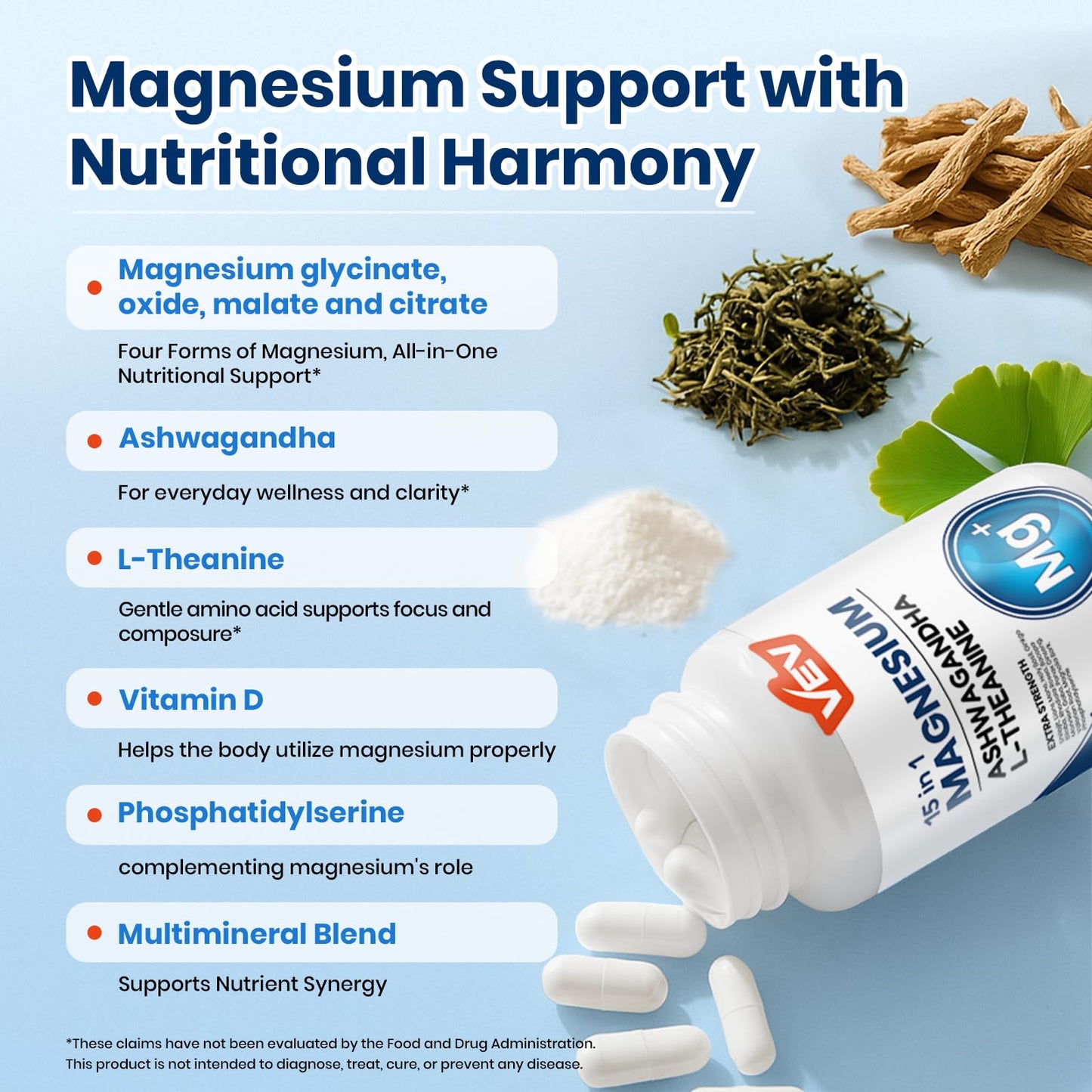 VEV DeepCalm 15-in-1 Magnesium Glycinate Complex – 60 Vegan Capsules