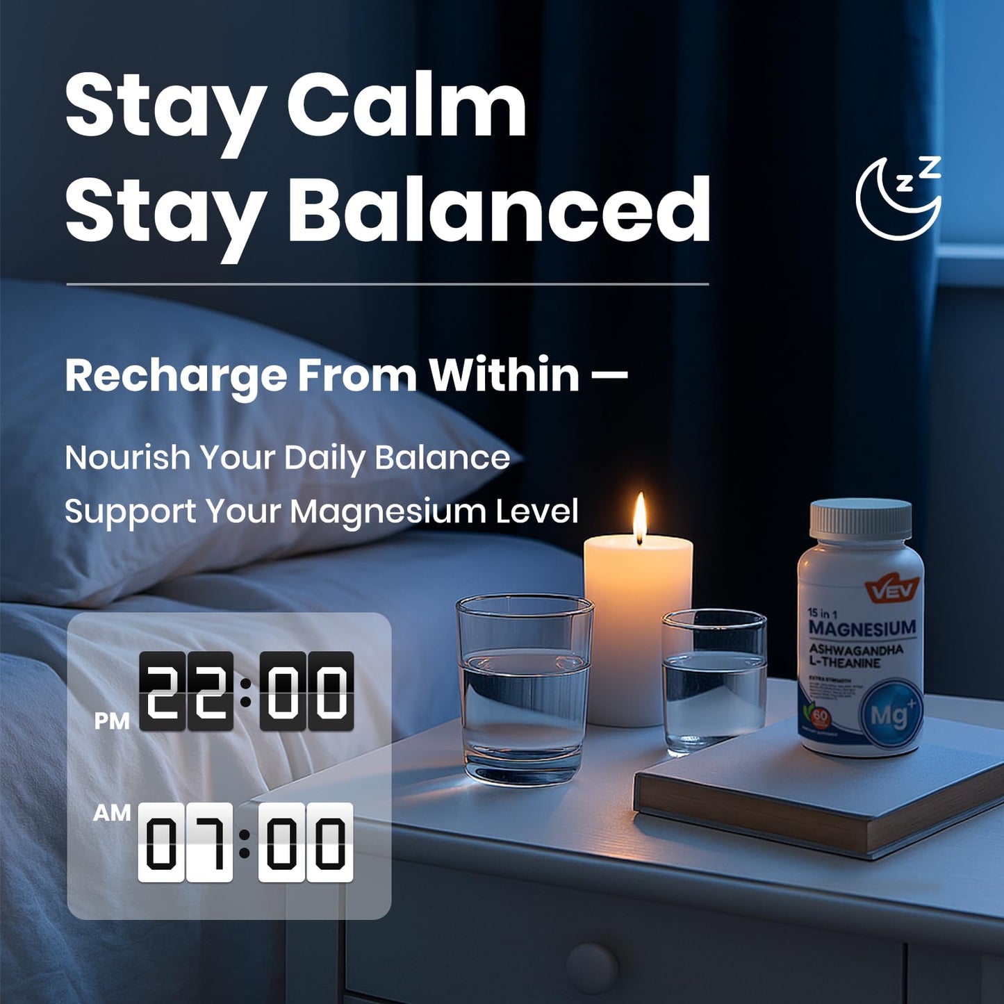 VEV DeepCalm 15-in-1 Magnesium Glycinate Complex – 60 Vegan Capsules