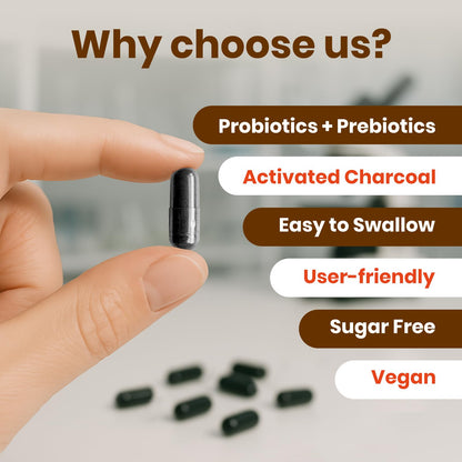 VEV Activated Charcoal with Organic Coconut Shell Charcoal & 50 Billion Probiotics – 120 Vegan Capsules for Digestive Wellness & Dietary Support