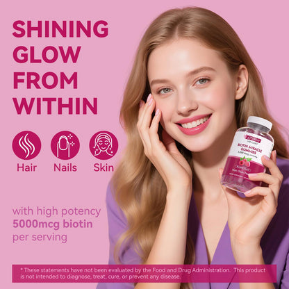 Vevoec Gynable Biotin Gummies 5000 mcg – Hair Skin Nails (60 Count)