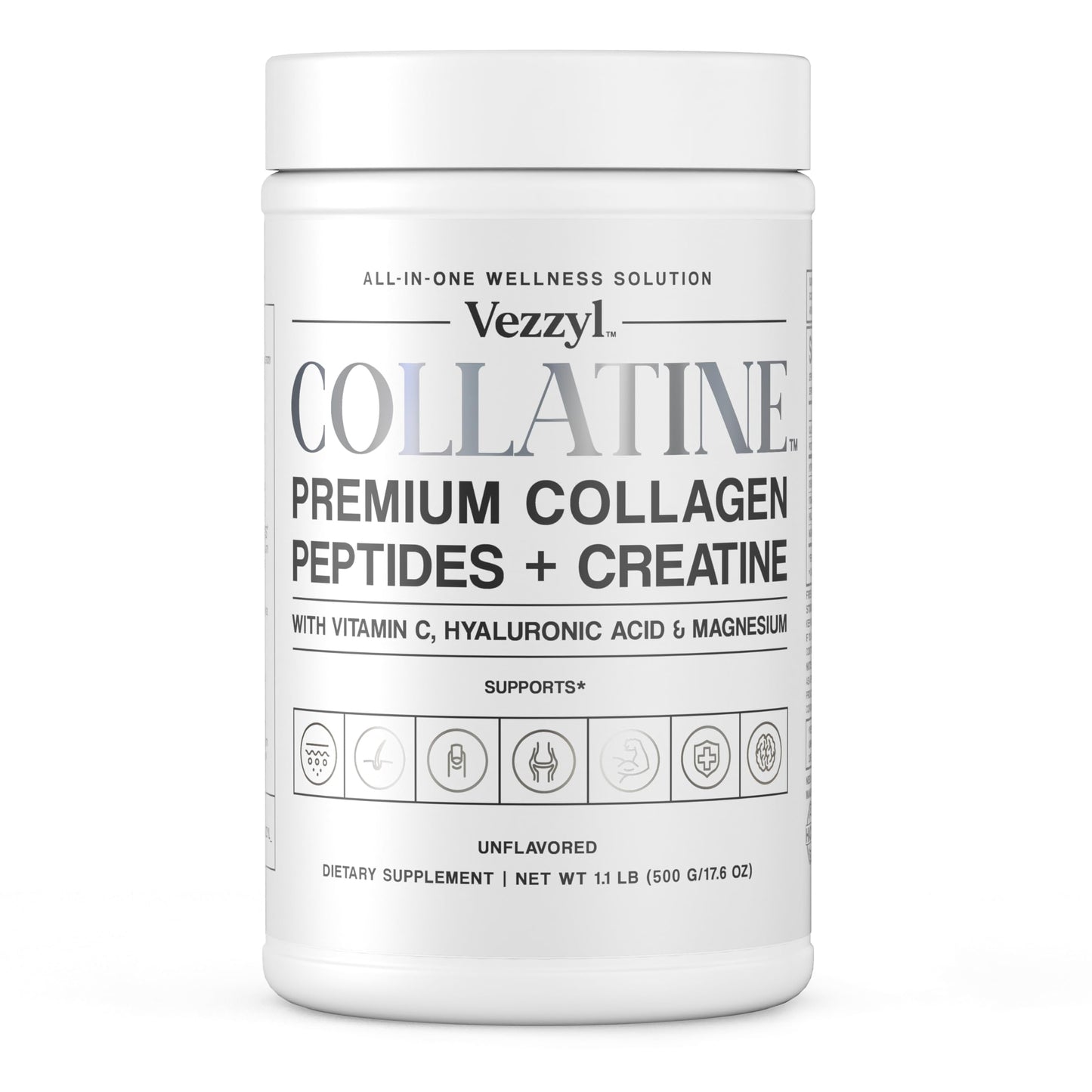 Vezzyl Collatine: Premium Collagen Peptides + Creatine with Vitamin C, Hyaluronic Acid & Magnesium