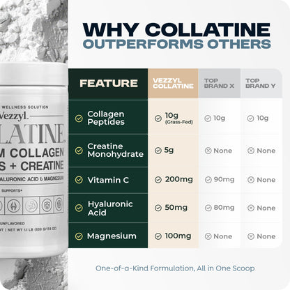 Vezzyl Collatine: Premium Collagen Peptides + Creatine with Vitamin C, Hyaluronic Acid & Magnesium