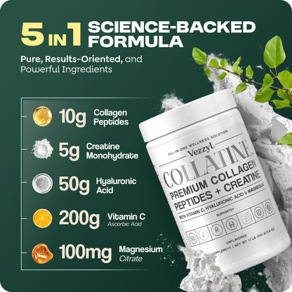 Vezzyl Collatine: Premium Collagen Peptides + Creatine with Vitamin C, Hyaluronic Acid & Magnesium