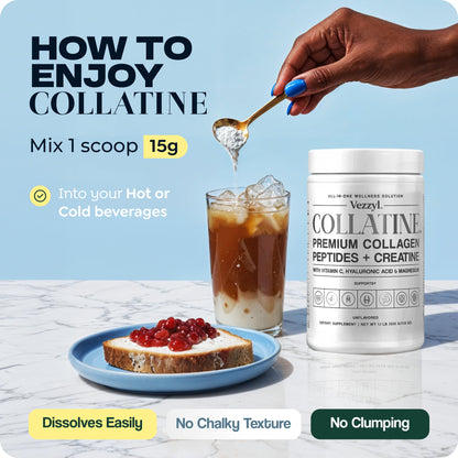 Vezzyl Collatine: Premium Collagen Peptides + Creatine with Vitamin C, Hyaluronic Acid & Magnesium