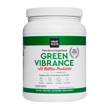 Vibrant Health Green Vibrance | 65 Plant-Based Superfoods, 25 Billion Probiotics, 83 Servings