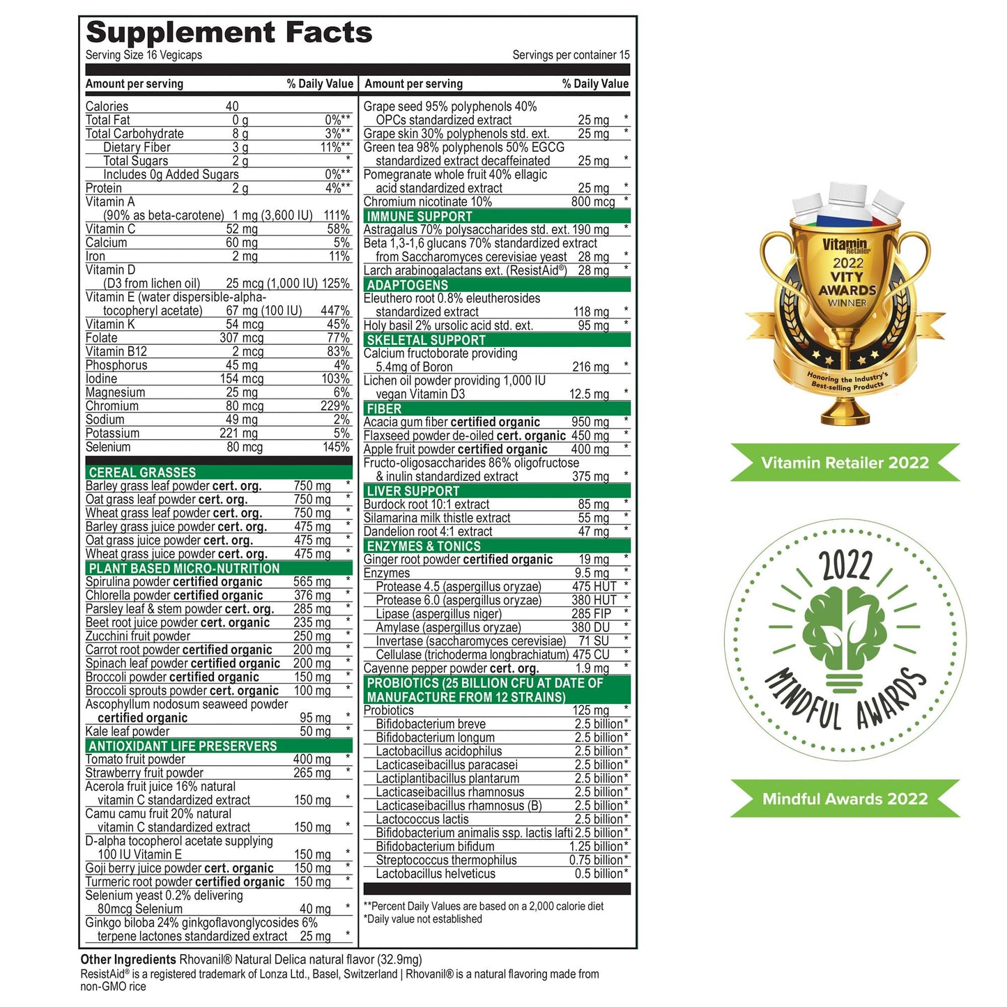 Vibrant Health Green Vibrance Vegan Superfood Pills – 240 Count