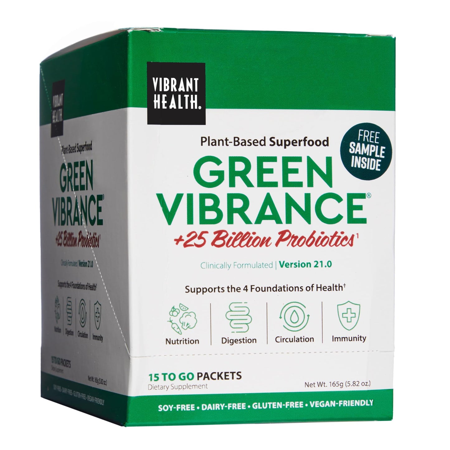 Vibrant Health Green Vibrance Packets – Travel-Friendly Vegan Superfood Powder, 15 Packets