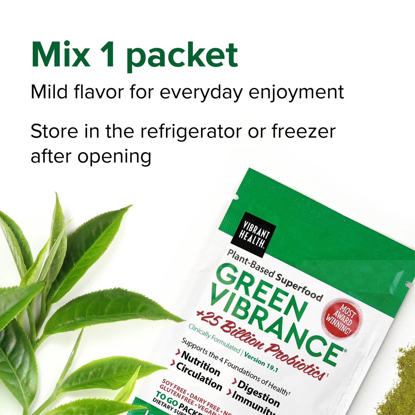 Vibrant Health Green Vibrance Packets – Travel-Friendly Vegan Superfood Powder, 15 Packets