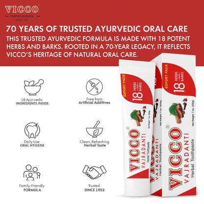 Vicco Vajradanti Ayurvedic Toothpaste – 70+ Year Legacy, 18 Herbs, Fluoride-Free, Vegan, 7 oz (3 Pack)