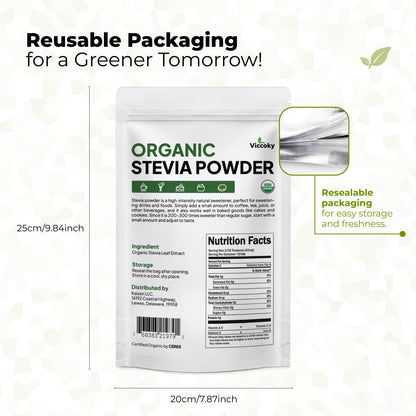 Viccoky Organic Stevia Powder – Pure, Zero-Calorie Sugar Substitute (18oz) | Keto & Vegan Friendly