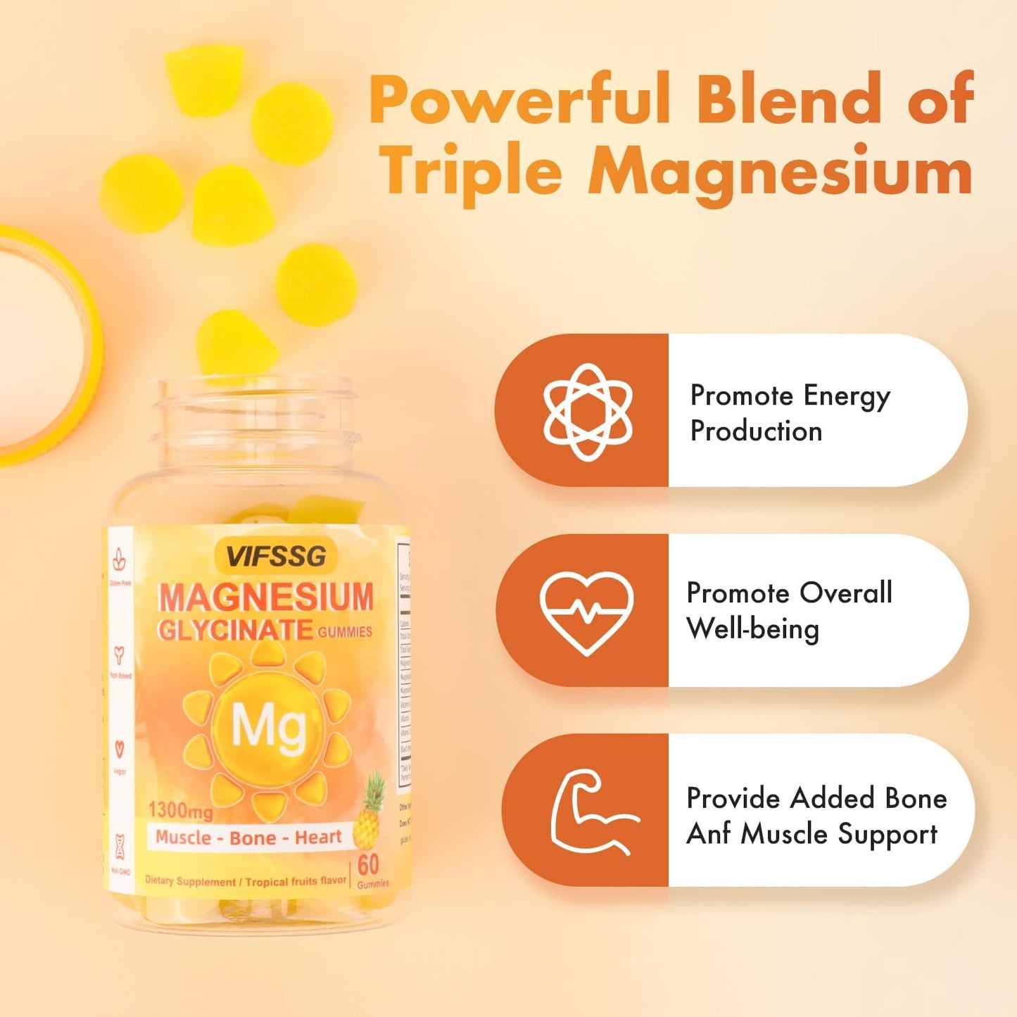 VIFSSG Magnesium Glycinate Gummies 500 mg | Triple Magnesium Complex