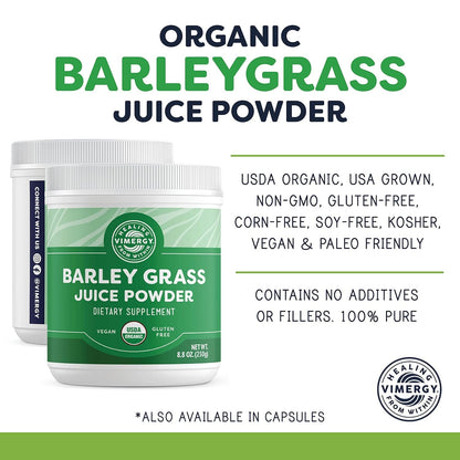 Vimergy Barley Grass Juice Powder – 0.8g per Serving, 312 Servings | Organic, Vegan, Gluten-Free, 250g Regular Size