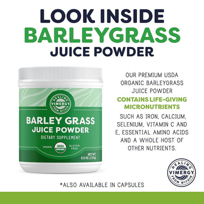 Vimergy Barley Grass Juice Powder – 0.8g per Serving, 312 Servings | Organic, Vegan, Gluten-Free, 250g Regular Size