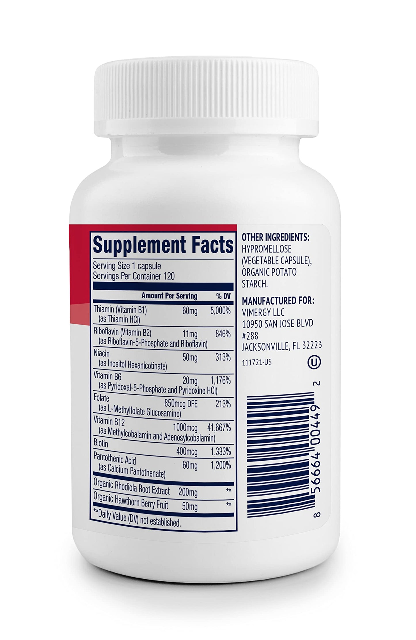 Vimergy Adapto-B Complex – High Potency 8 B Vitamins, Rhodiola & Hawthorn (120 Servings)
