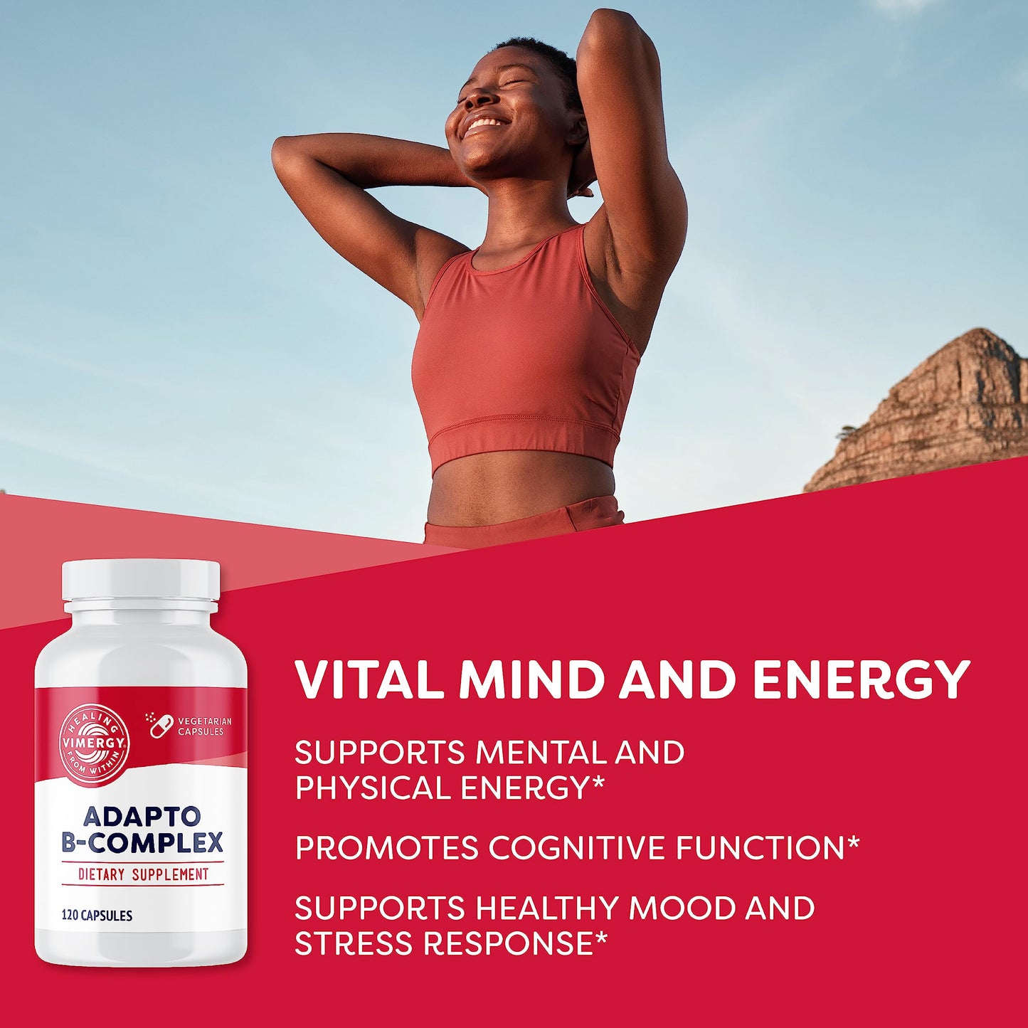 Vimergy Adapto-B Complex – High Potency 8 B Vitamins, Rhodiola & Hawthorn (120 Servings)
