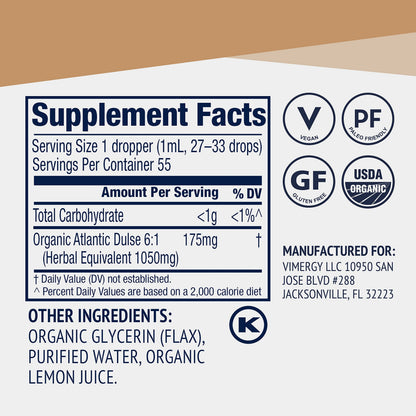 Vimergy USDA Organic Atlantic Dulse Liquid – Antioxidant Support, Vegan & Gluten-Free – 55 Servings (55 mL)