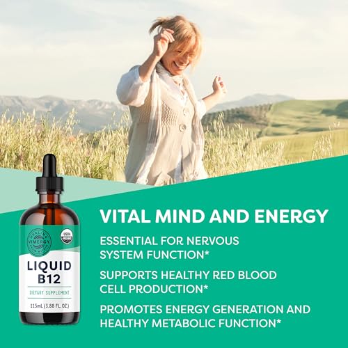 Vimergy Organic Liquid B12 2500 mcg – Vegan Methylcobalamin & Adenosylcobalamin, 115 Servings