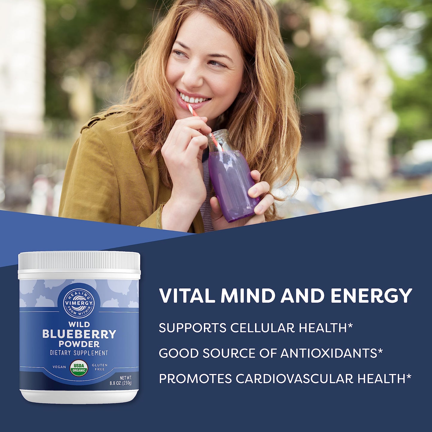 Vimergy Brain Body Protect – Wild Blueberry Powder with Horsetail & Bamboo Silica (250g, Organic, Vegan)