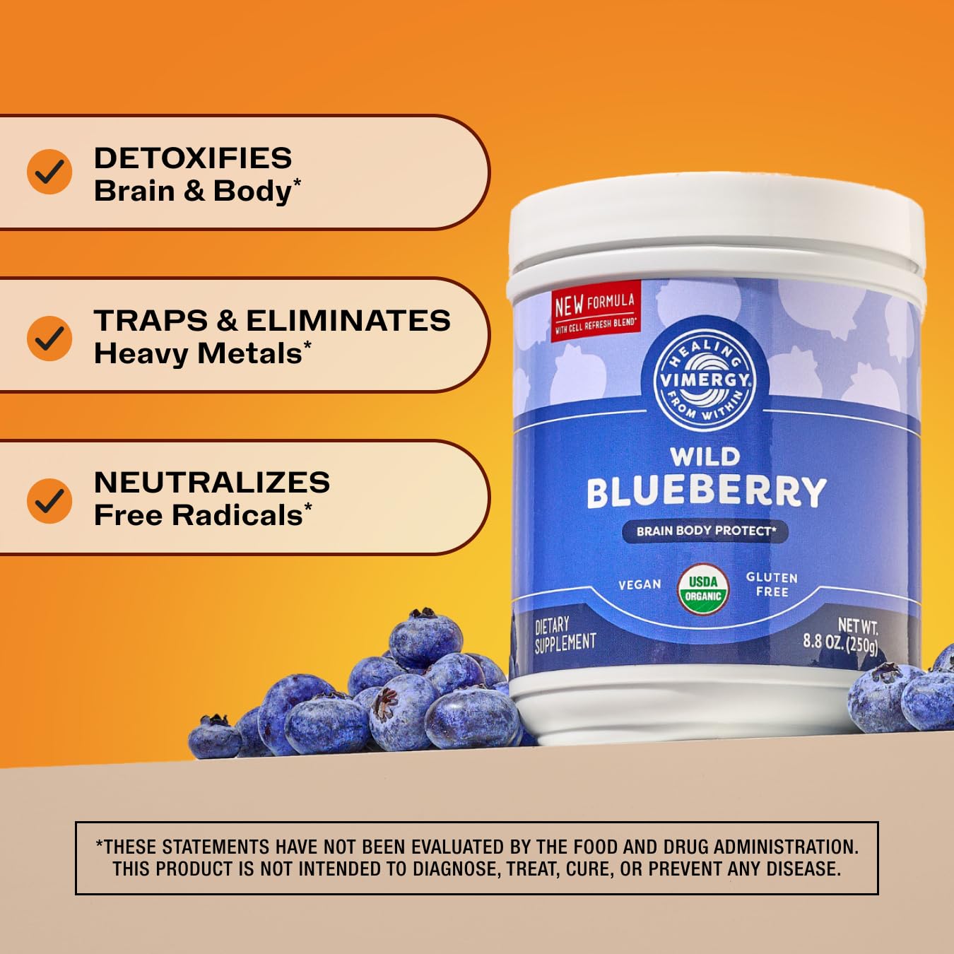 Vimergy Brain Body Protect – Wild Blueberry Powder with Horsetail & Bamboo Silica (250g, Organic, Vegan)