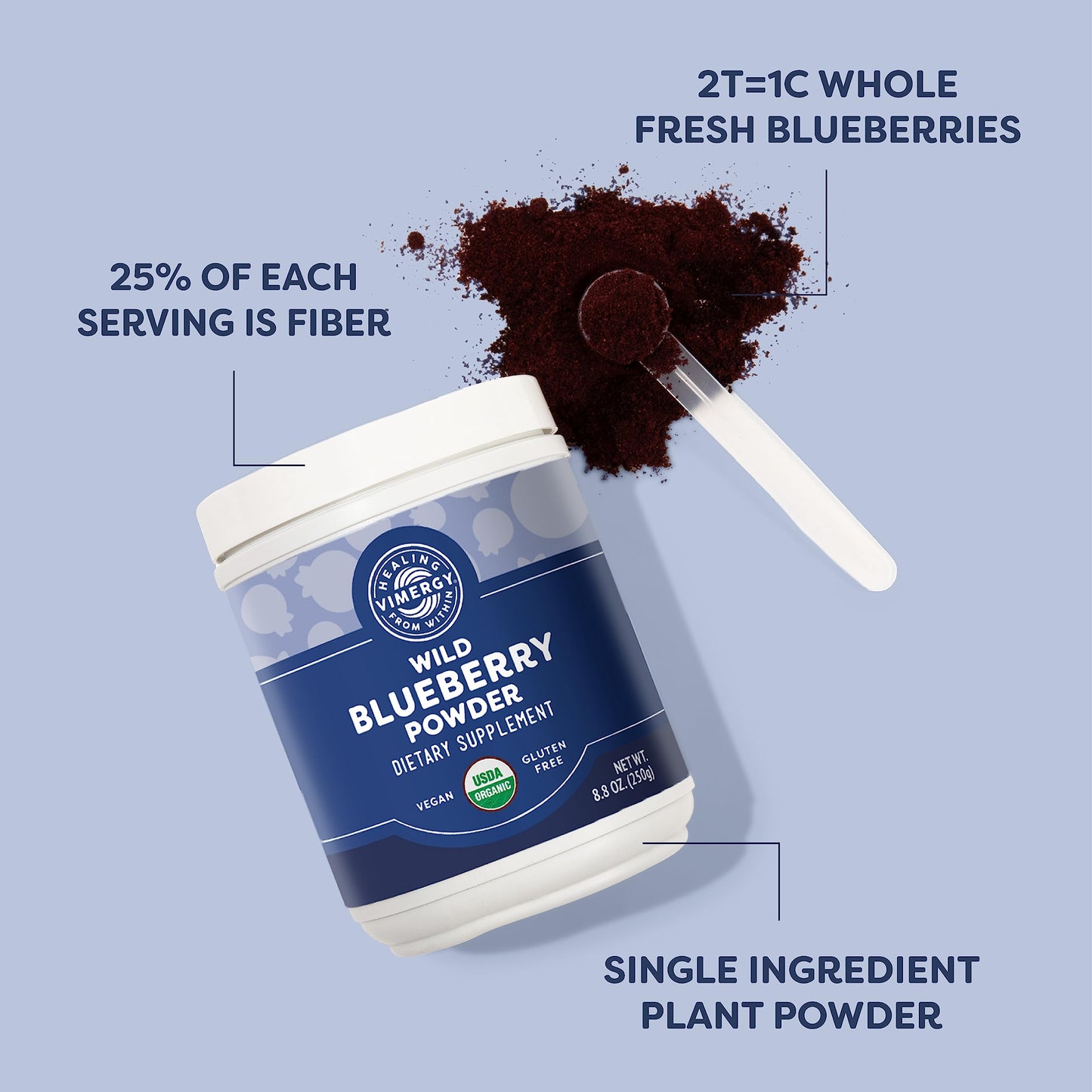 Vimergy Brain Body Protect – Wild Blueberry Powder with Horsetail & Bamboo Silica (250g, Organic, Vegan)