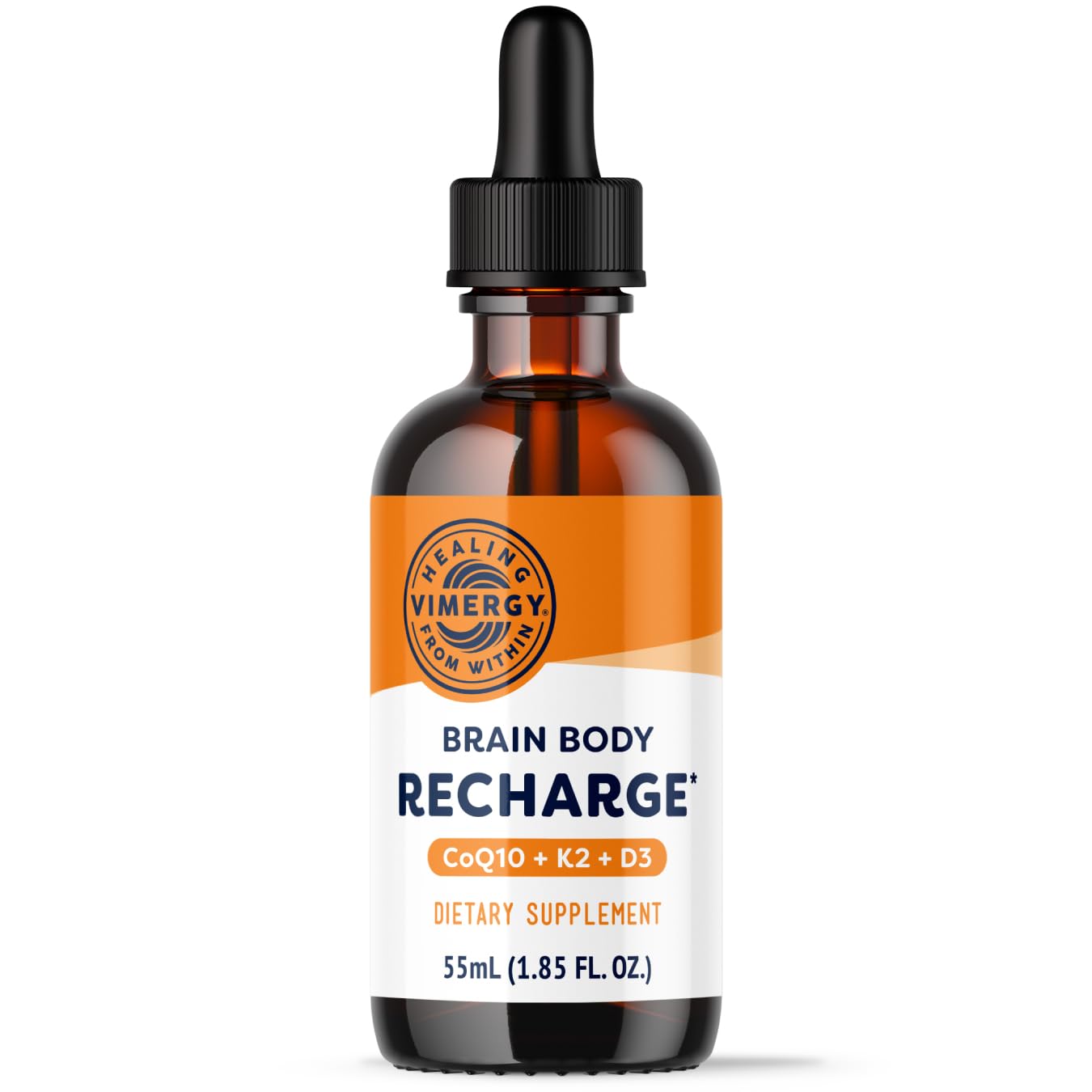 Vimergy Brain Body Recharge – D3, K2 & CoQ10 for Cellular Energy | Vegan, Gluten-Free, 55 mL