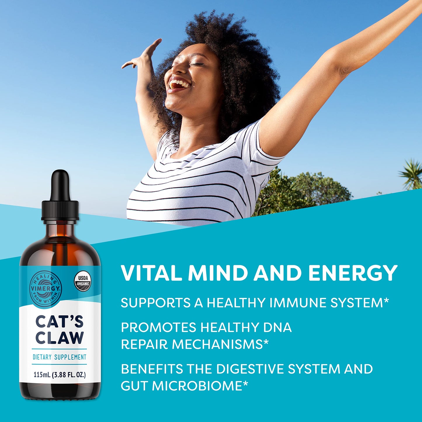 Vimergy USDA Organic Cat’s Claw Liquid – Immune Support & Antioxidants (115 mL, 57 Servings) – Vegan, Non-GMO