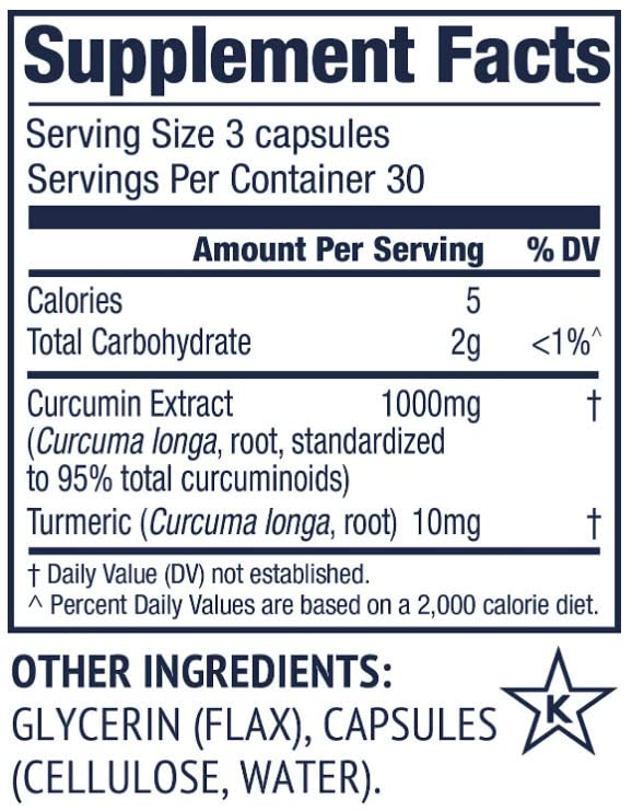 Vimergy Curcumin with Turmeric Liquid Capsules – 1000mg per Serving, Non-GMO, Gluten-Free, Vegan & Kosher