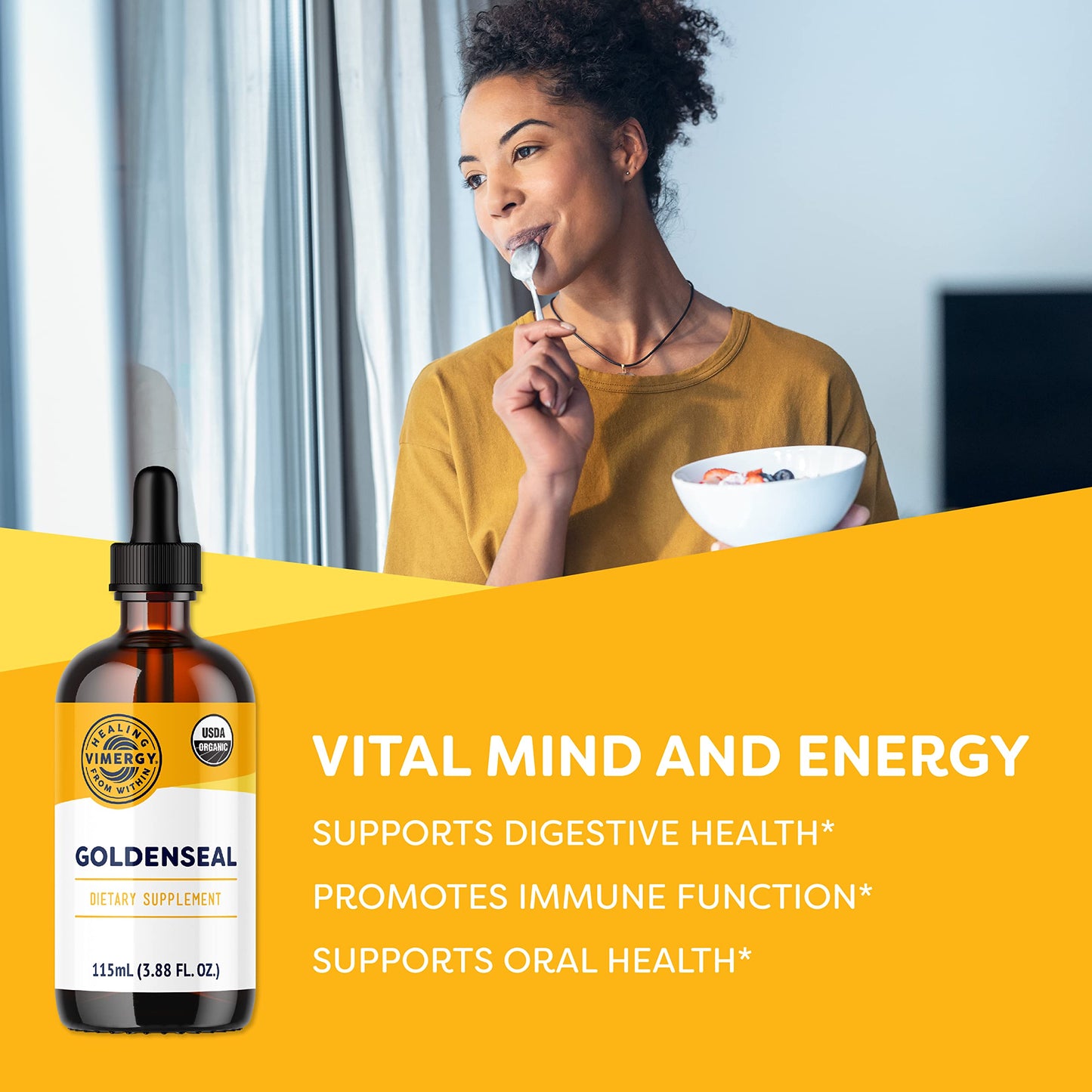 Vimergy USDA Organic Goldenseal Tincture – 115 mL, 57 Servings, Alcohol-Free