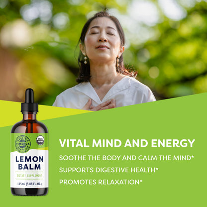 Vimergy Lemon Balm Tincture – USDA Organic, Alcohol-Free, 115 mL | Tea-Ready