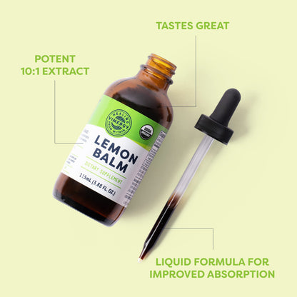 Vimergy Lemon Balm Tincture – USDA Organic, Alcohol-Free, 115 mL | Tea-Ready