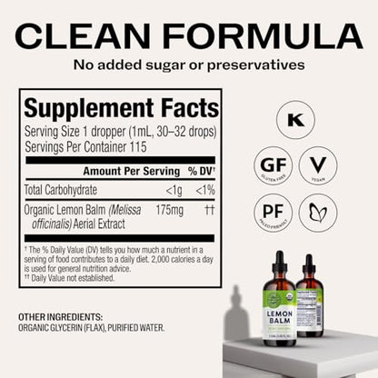 Vimergy Lemon Balm Tincture – USDA Organic, Alcohol-Free, 115 mL | Tea-Ready