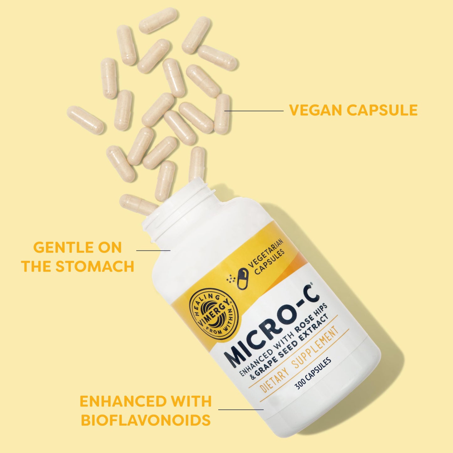 Vimergy Micro-C Vitamin C Capsules – 500mg, 300 Count, Vegan, Kosher, Gluten-Free