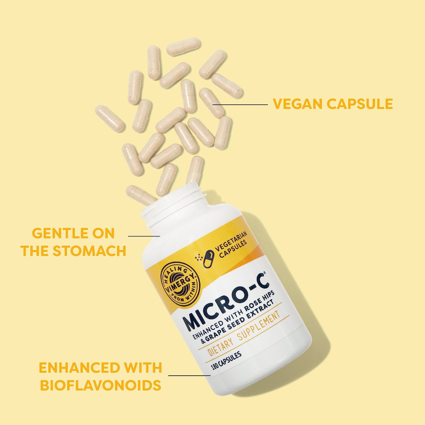 Vimergy Micro-C Vitamin C Capsules 500mg – Immune Support, Vegan & Kosher, 180 Capsules