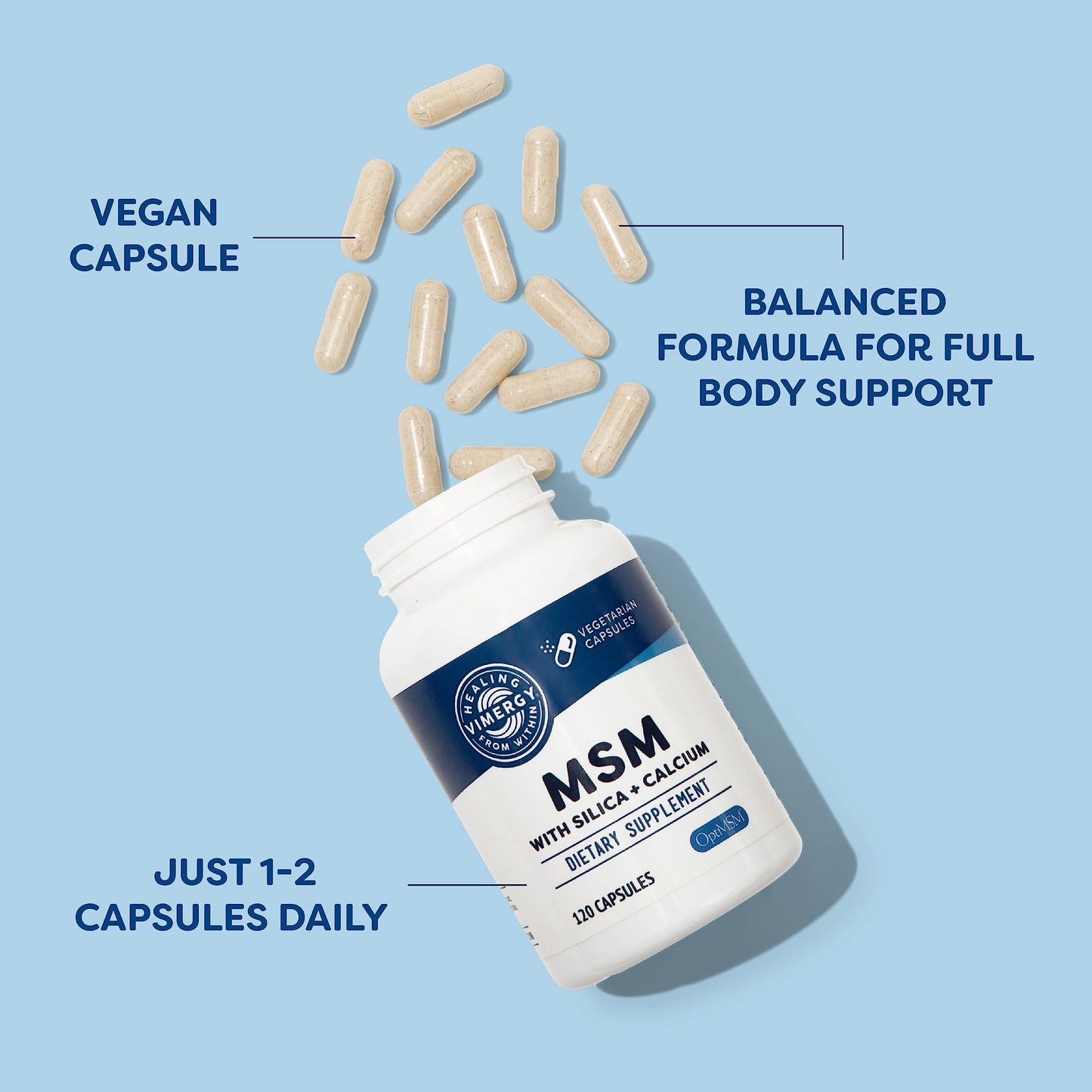 Vimergy MSM with Silica & Calcium Capsules – 120 Servings | Joint, Skin & Bone Support | Vegan & Gluten-Free