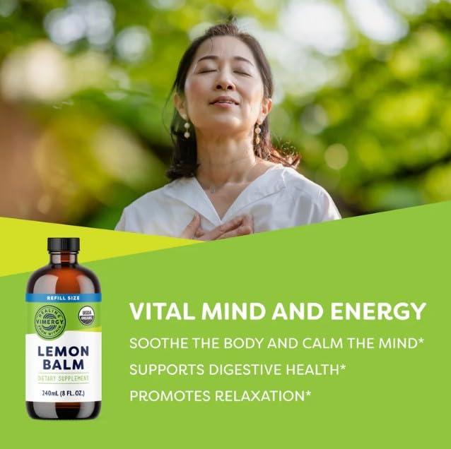 Vimergy USDA Organic Lemon Balm Tincture – Alcohol-Free, 240 mL