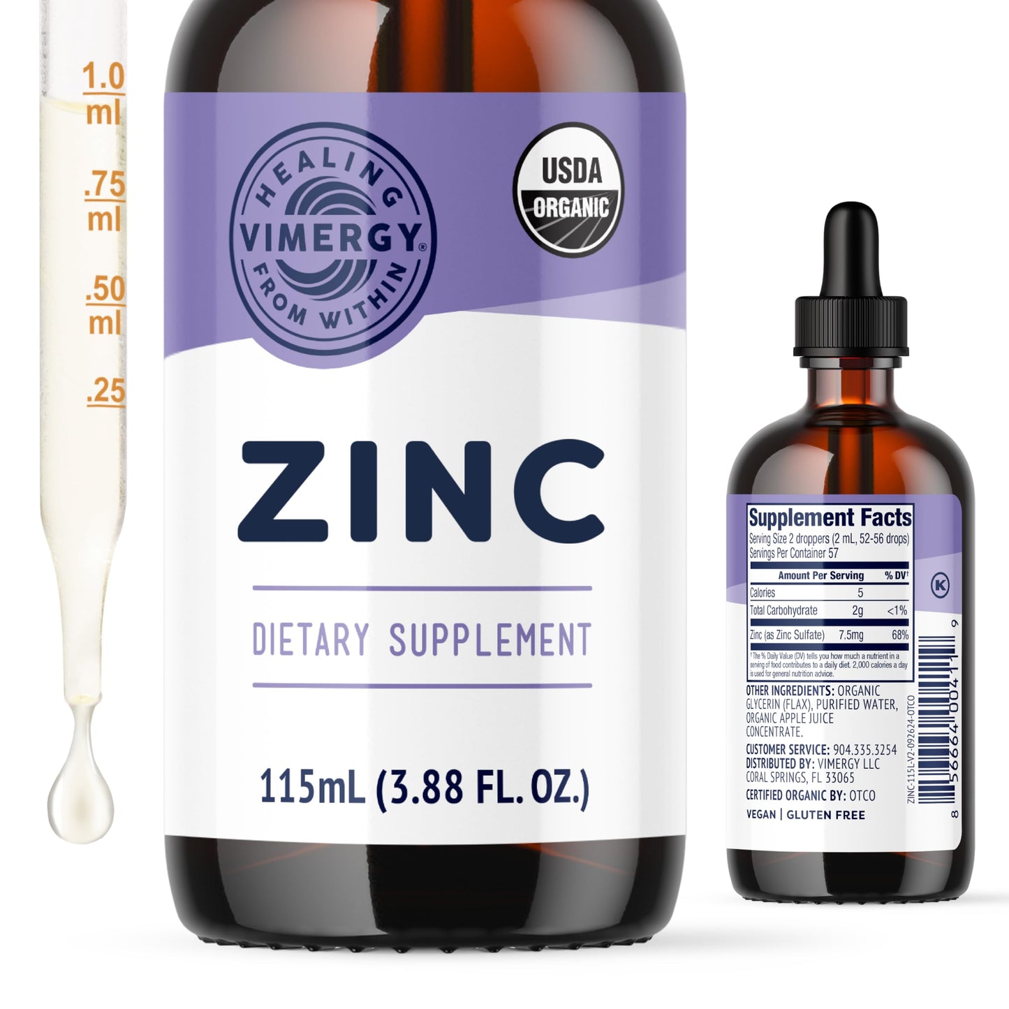Vimergy Organic Zinc Drops – 7.5 mg Liquid Zinc for Immune Support