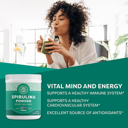 Vimergy Spirulina Powder – Concentrated Plant Protein for Immune & Cardiovascular Support – Vegan, Kosher, Gluten-Free – 250g