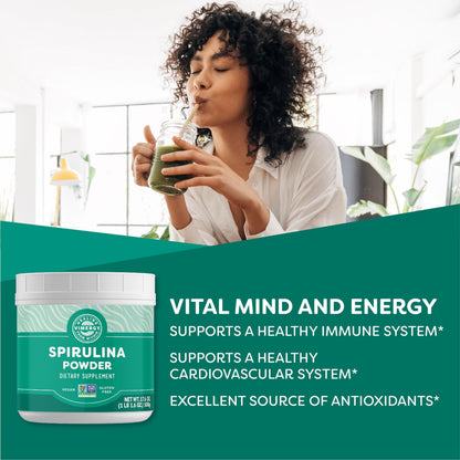 Vimergy Spirulina Powder 500g – 166 Servings | Plant Protein, Non-GMO, Gluten-Free, Vegan & Paleo