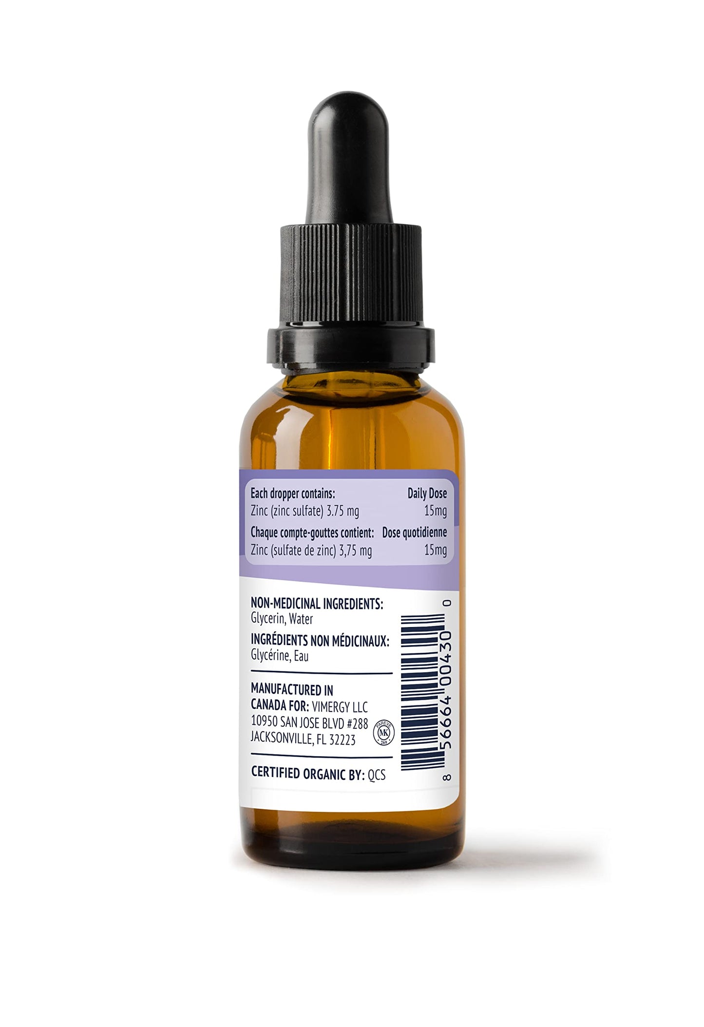 Vimergy Organic Zinc Drops – 7.5 mg Liquid Zinc for Immune Support