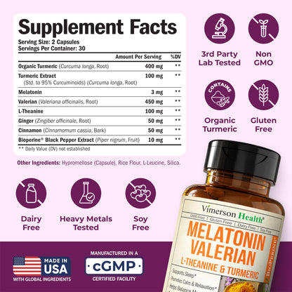 Vimerson Health Melatonin Sleep Aid with L-Theanine & Valerian – 2 Pack